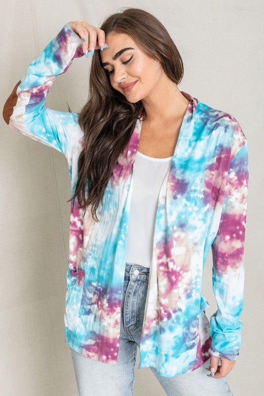 Stilla | Farvet Albue Lappe Åben Cardigan