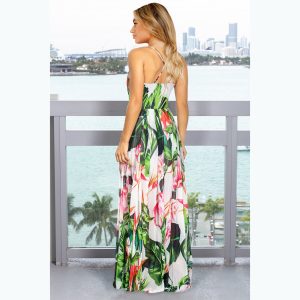 Stilla | Elegant V-hals Spaghetti Stroptrykt Maxikjole Online Hot Salg