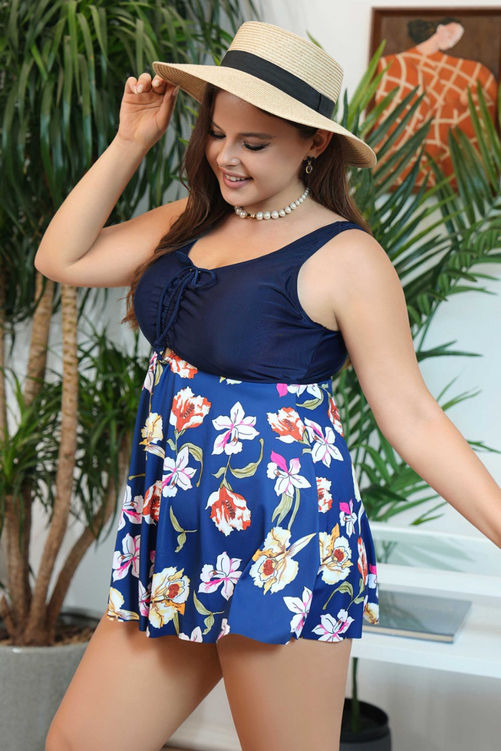 Stilla | Størrelse Floral Ruched Ærmeløs Bade Top