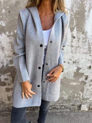 Stilla | Twill Hættepullover Med Enkel Knapliste