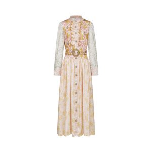 Stilla | Plisseret Pastel Blomsterprint Midi Kjole