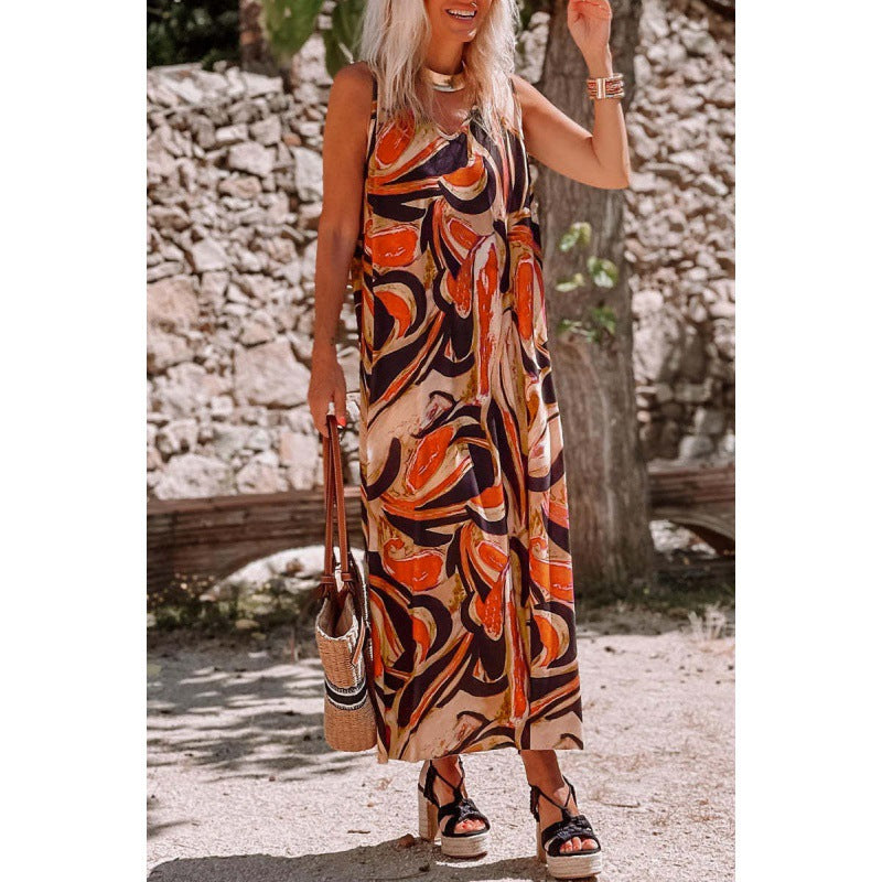 stilla-casual-kvinder-print-loes-aermeloes-kjole_3.jpg Stilla | Casual Kvinder Print Løs Ærmeløs Kjole