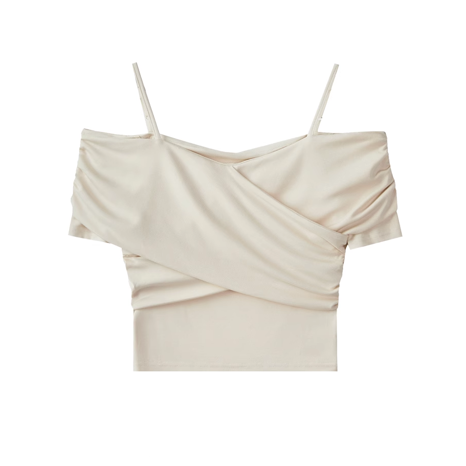 Stilla | Off Shoulder Ensfarvet Korte Ærmer Slim Fit T-Shirt Mode