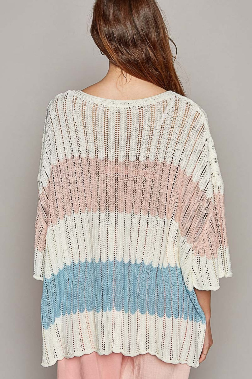 Stilla | V-Hals Kortærmet Stribet Vævet Sweater Mode