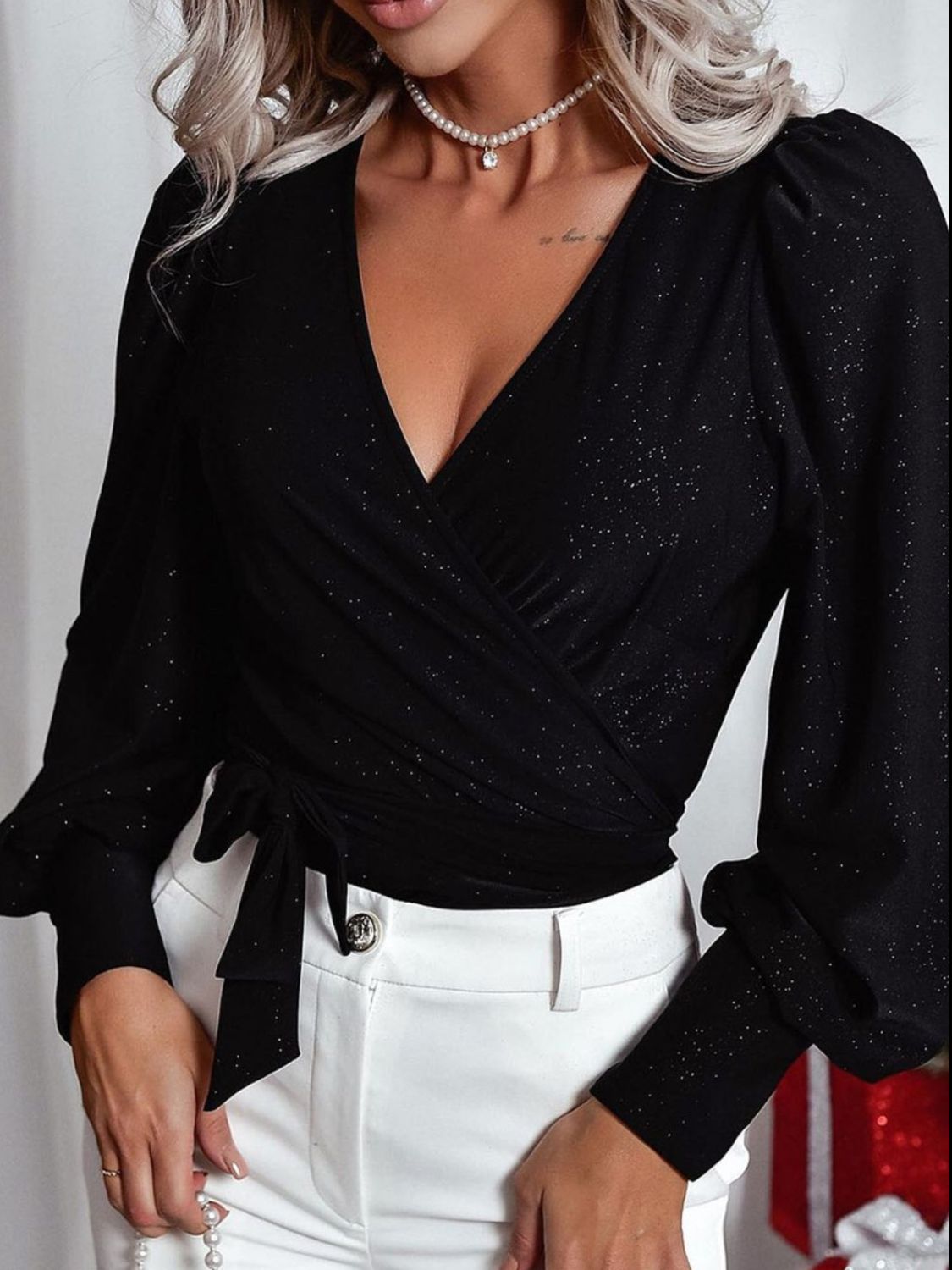Stilla | Glitter Surplice Langærmet Bluse