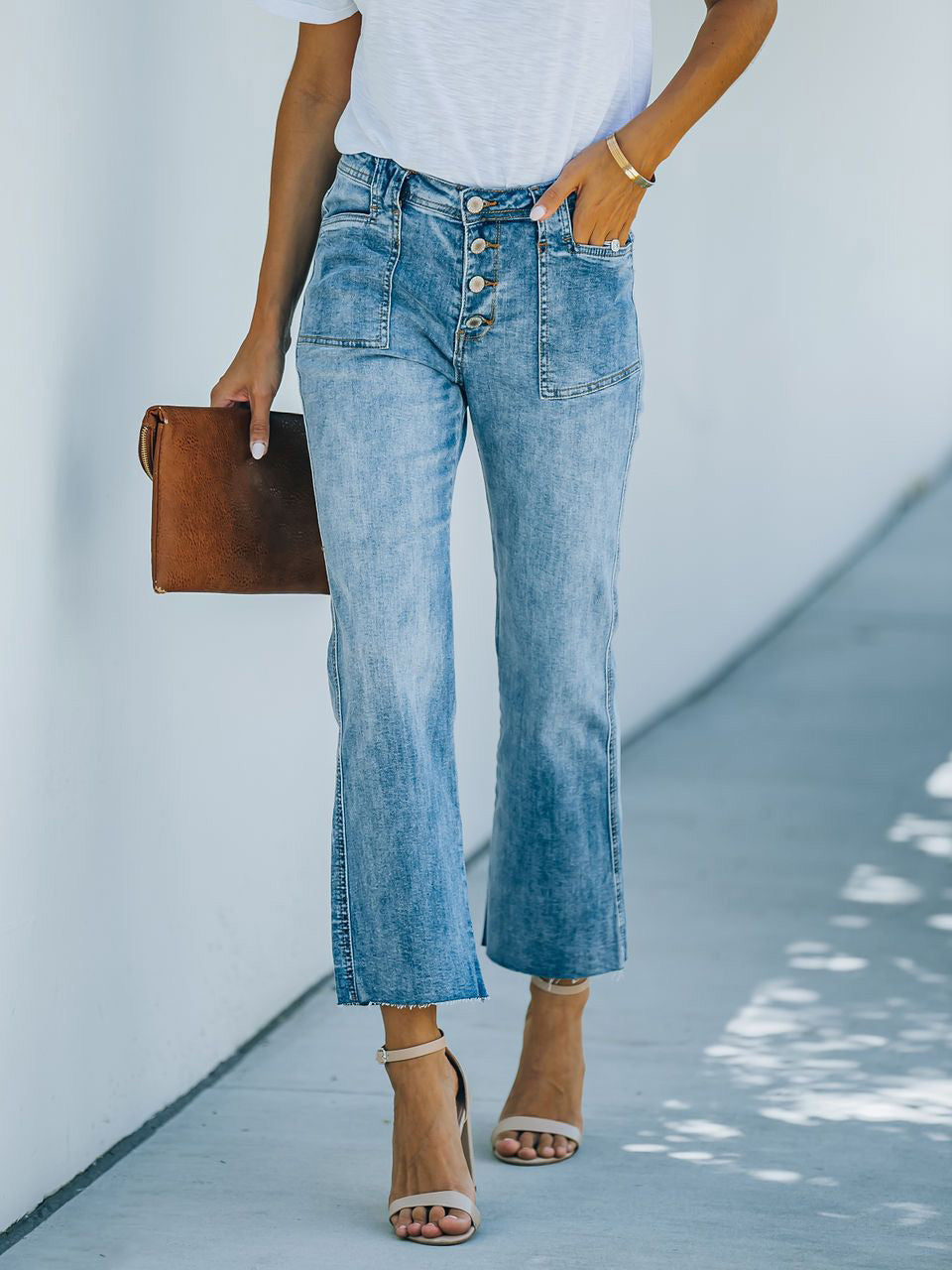 Stilla | Kvinders Jeans Høj Talje Lomme Vaskede Jeans Mode
