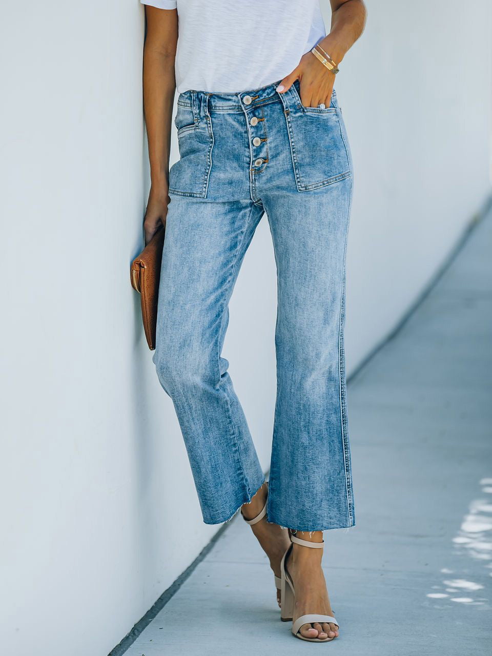 Stilla | Kvinders Jeans Høj Talje Lomme Vaskede Jeans Mode