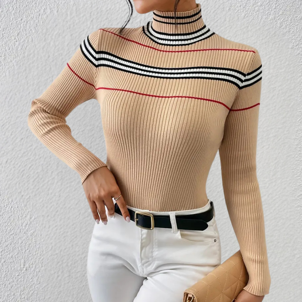 Stilla | Stribede Turtleneck Sweater til Damer Rabat