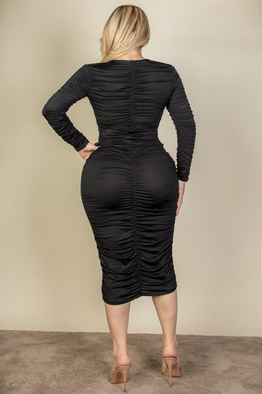 Stilla | Plus Size Rynket Langærmet Midi Kjole Hot på udsalg
