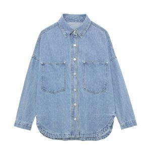 Stilla | Denim-jakke med revers langærmet denimjakke
