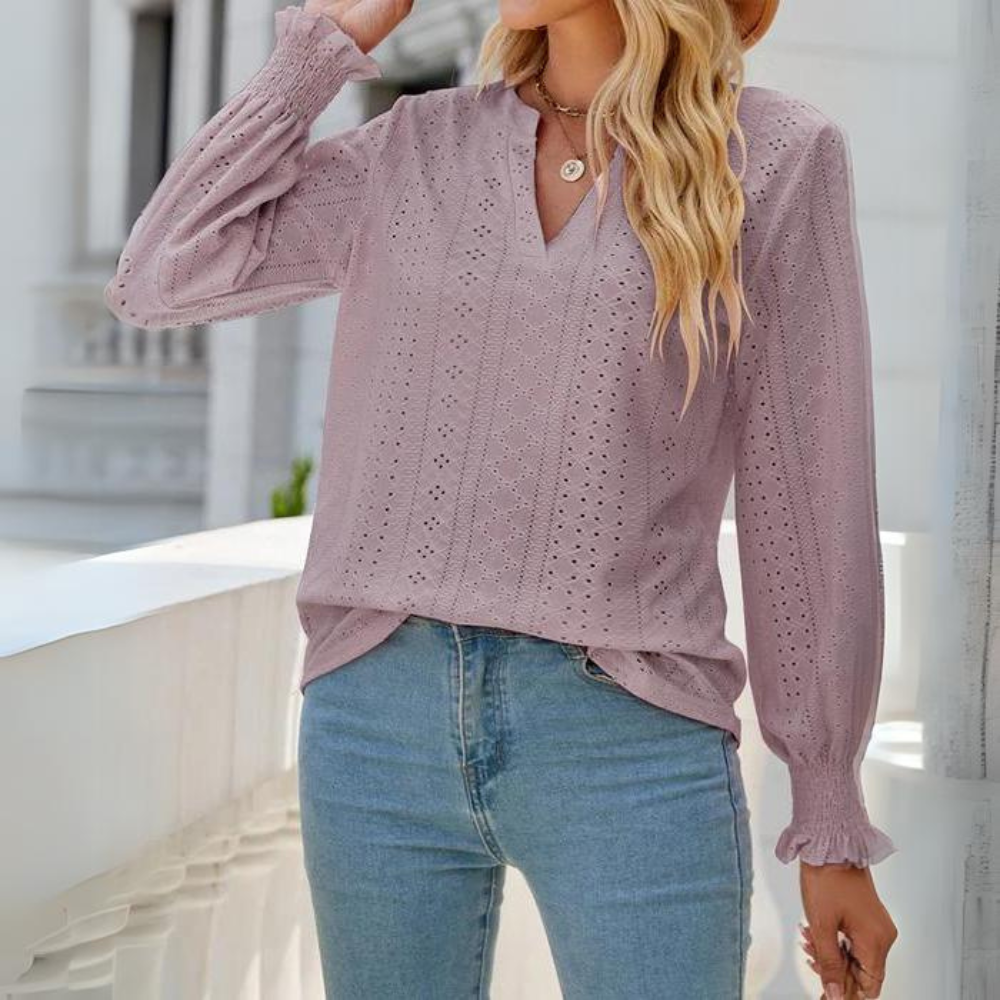 Stilla | Elegant Bluse Med Spids Volanger