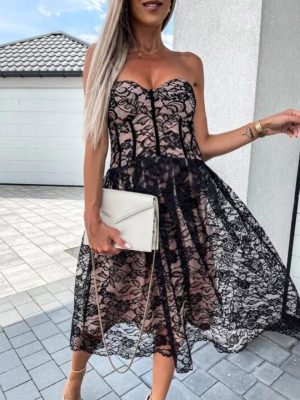 Stilla | Kjoler Til Gravide Party Dresses Midi Dresses in Pregnancy Without Straps in Lace Udsalg