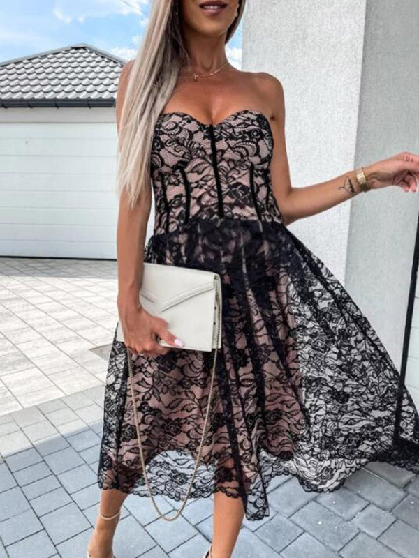 Stilla | Kjoler Til Gravide Party Dresses Midi Dresses in Pregnancy Without Straps in Lace Udsalg