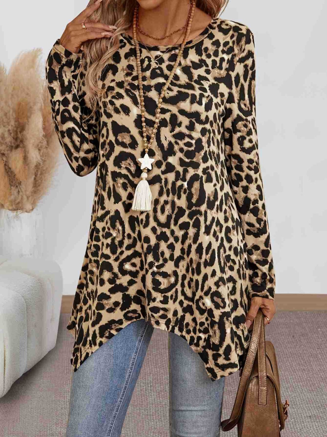 Stilla | Leopard Rundhalset Langærmet T-Shirt