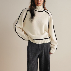 Stilla | Luksuriøs Rullekravepullover i Cashmere med Kontrastdetaljer