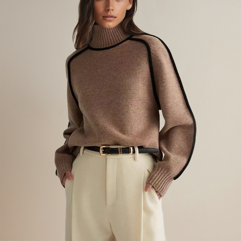 Stilla | Luksuriøs Rullekravepullover i Cashmere med Kontrastdetaljer
