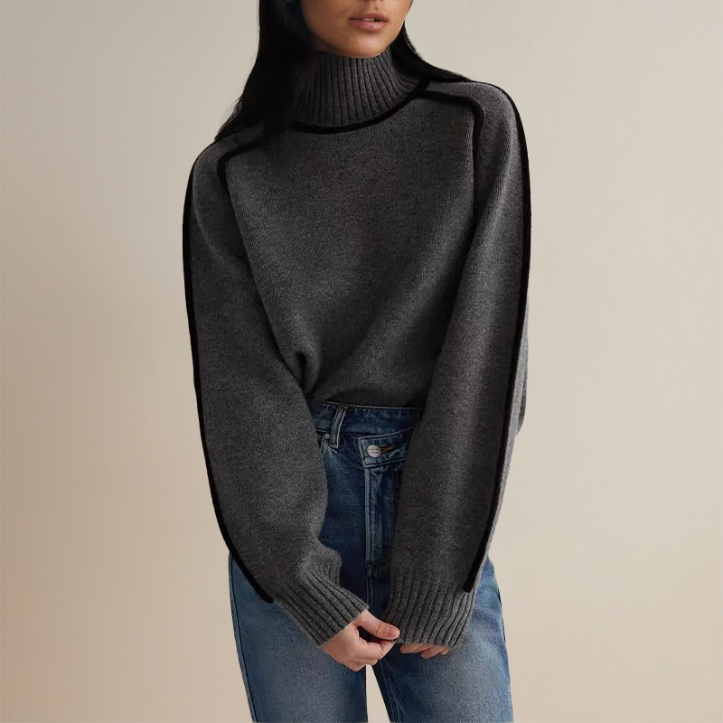Stilla | Luksuriøs Rullekravepullover i Cashmere med Kontrastdetaljer