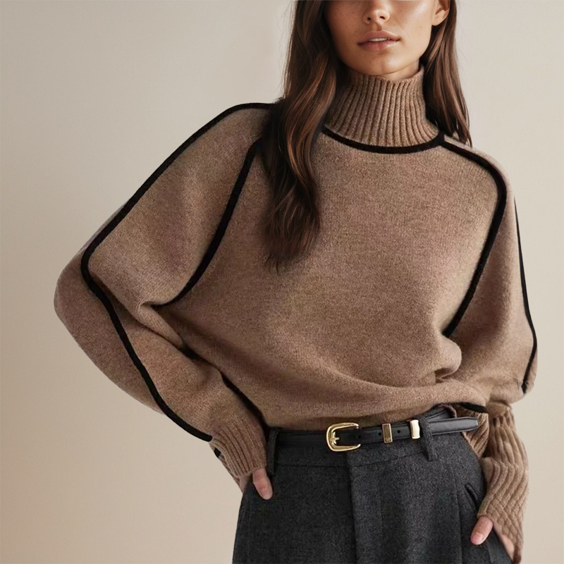 Stilla | Luksuriøs Rullekravepullover i Cashmere med Kontrastdetaljer