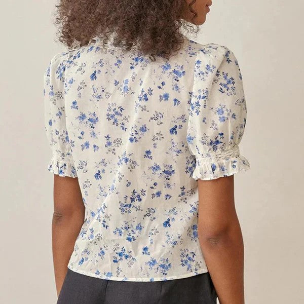 Stilla | vintage blomstret bluse med blondekant Online Hot Salg