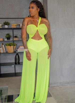 Stilla | Mesh Halterneck Crop Top Og Bukser Sæt