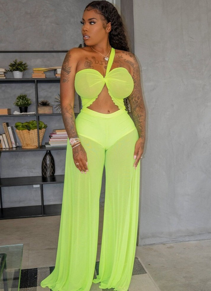 Stilla | Mesh Halterneck Crop Top Og Bukser Sæt