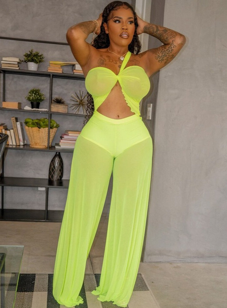 Stilla | Mesh Halterneck Crop Top Og Bukser Sæt