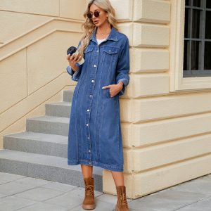 Stilla | Lang Jeansjakke I Streetwear-stil Med Knaplukning
