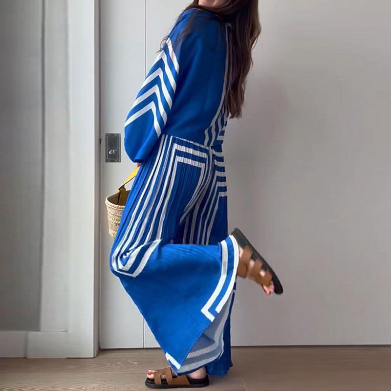 Stilla | Blåt Stribet Sæt med Vidde Bukser og Oversized Skjorte Polyester Frisk og Moderne Hot på udsalg
