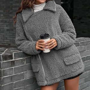 Stilla | Fleece Zip Jakke Fuzzy Faux Shearling Udsalg