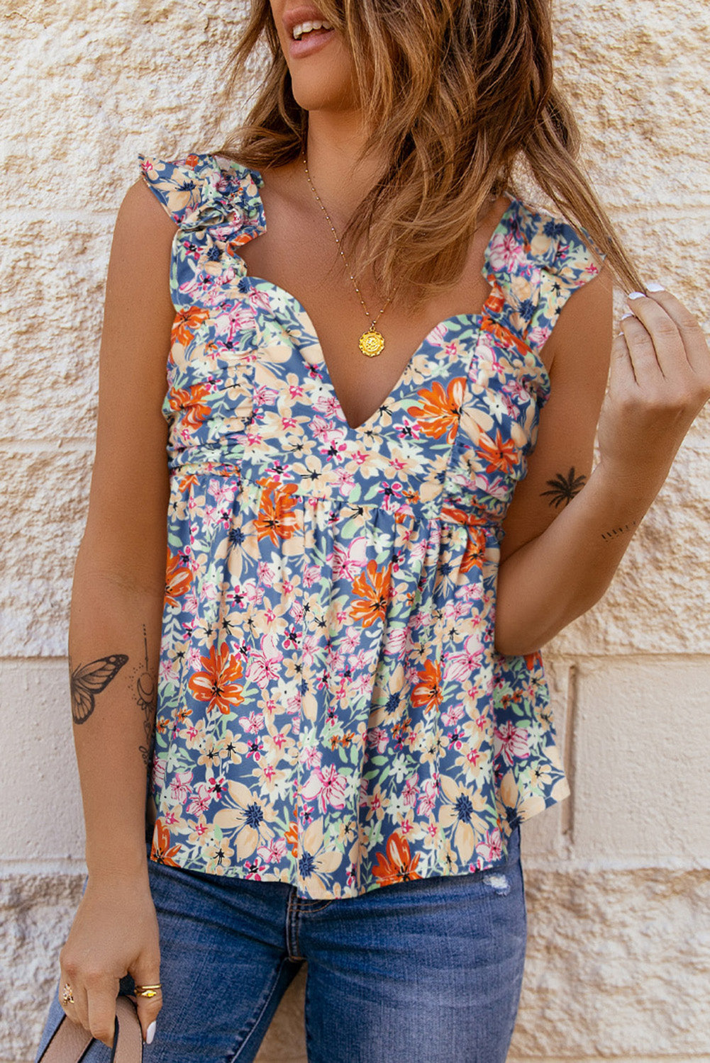 Stilla | Floral Smocked Kapærmet Top