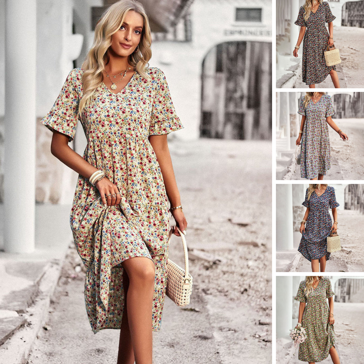 Stilla | Midi Kjole Med Blomster
