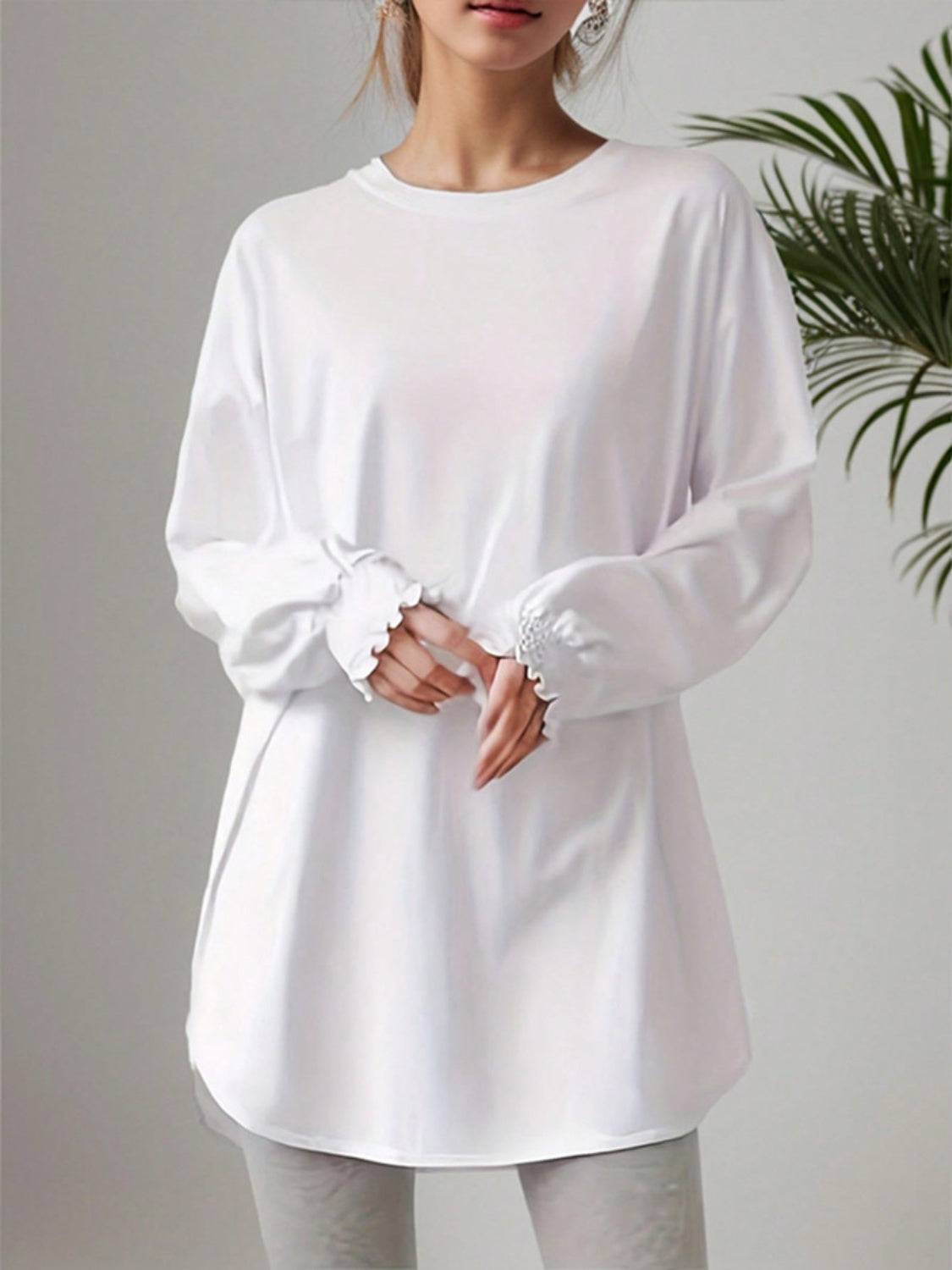 Stilla | Flæse Manchet Rund Hals Lange Ærmer T-Shirt