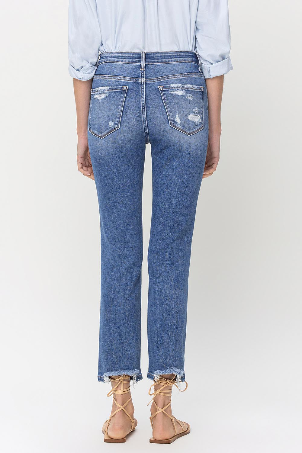 Stilla | High Rise Raw Hem Straight Jeans