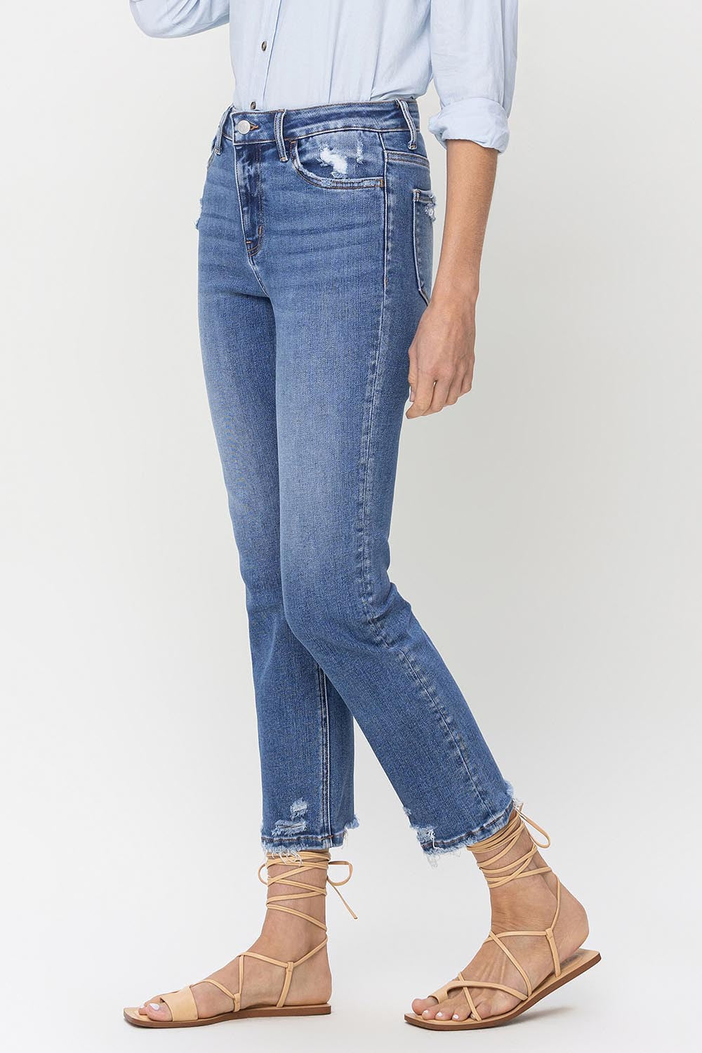 Stilla | High Rise Raw Hem Straight Jeans