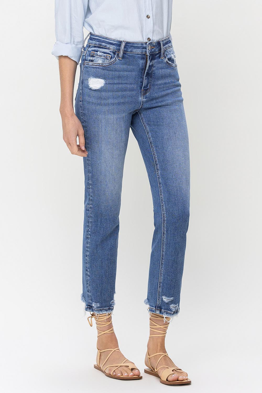 Stilla | High Rise Raw Hem Straight Jeans