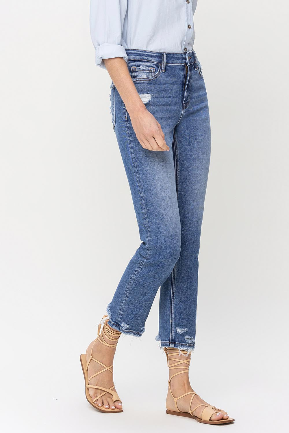 Stilla | High Rise Raw Hem Straight Jeans