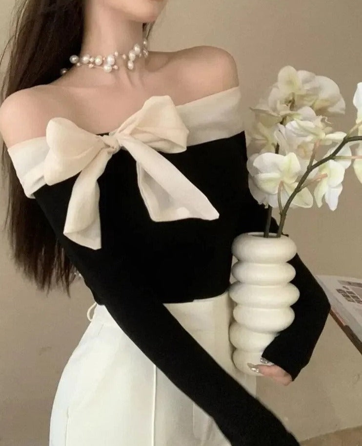 Stilla | Off-Shoulder Bluse mit Langen Ärmeln und Schleife Udsalg