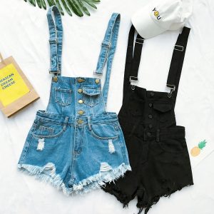Stilla | Denim Bomuld Strop Shorts Løs Overall Romper Online Hot Salg