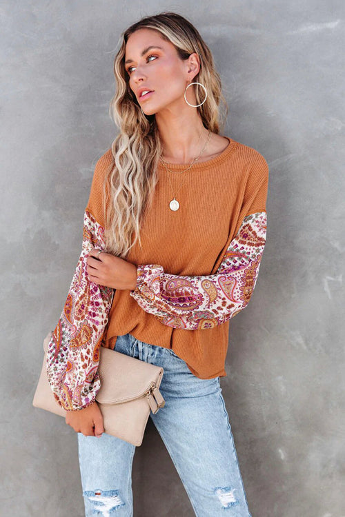 Stilla | Looking That Way Boho Print Langærmet Strik Til Toppen