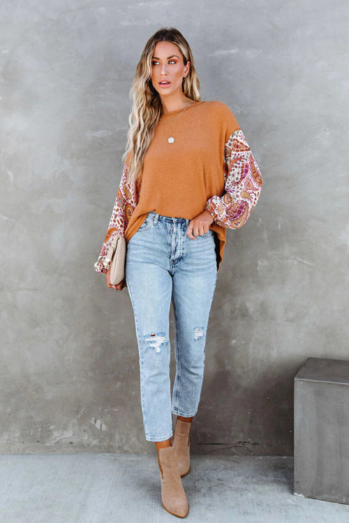 Stilla | Looking That Way Boho Print Langærmet Strik Til Toppen