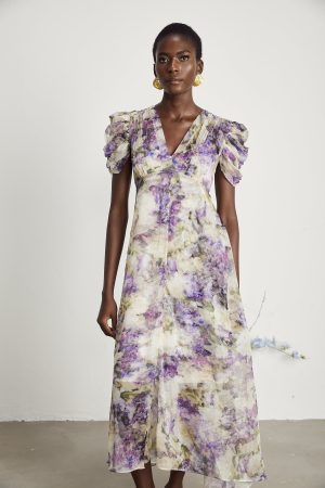 Stilla | Blomsterprint Semi Gennemsigtig Midi Kjole Online salg