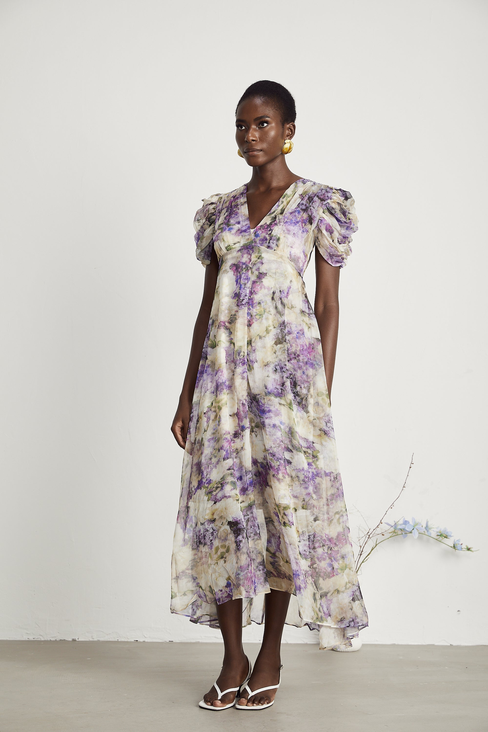 Stilla | Blomsterprint Semi Gennemsigtig Midi Kjole Online salg