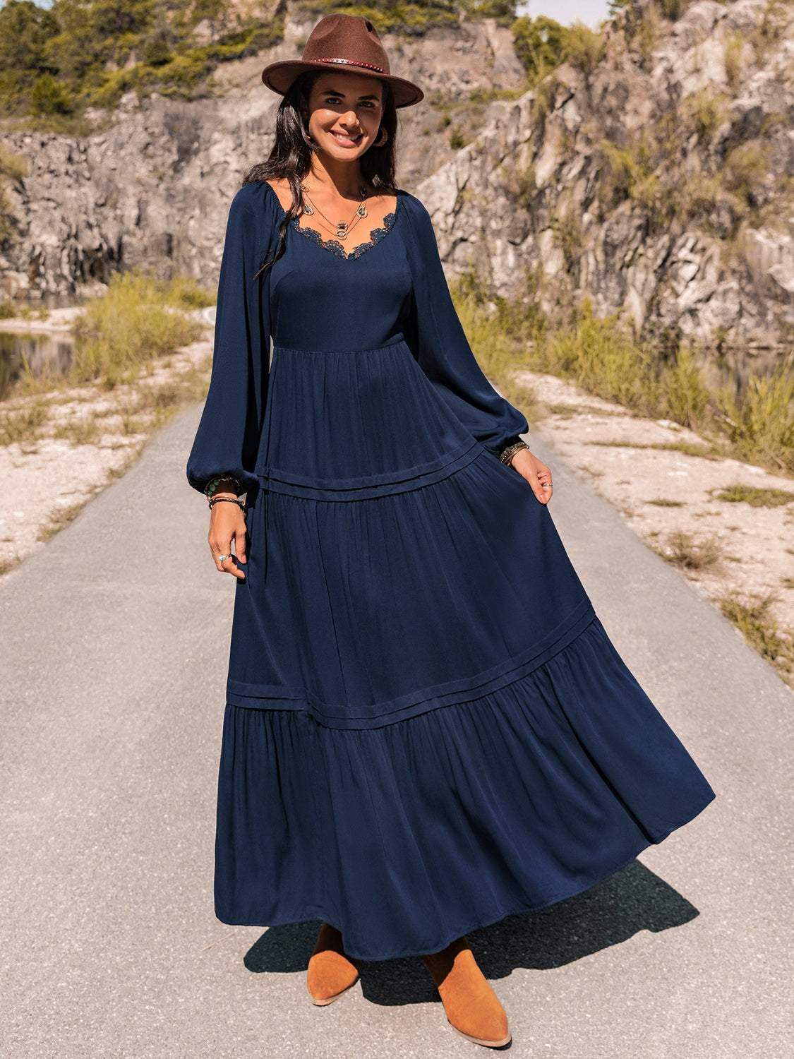 Stilla | Ærmelace Trim Maxi Kjole