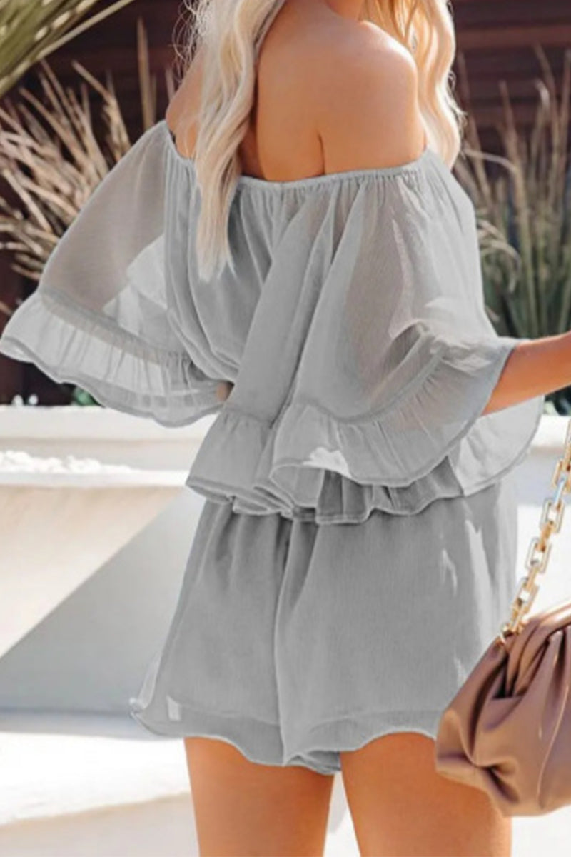 Stilla | Afslappet Daglig Solid Patchwork Flounce Af Skulderen Løs Jumpsuit Hot på udsalg