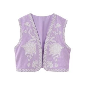 Stilla | Blomstret Gilet Kvinde Årgang Lilla Online salg