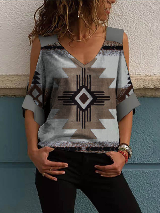 Stilla | Kold Skulder V-hals Kort Ærme T-shirt Top