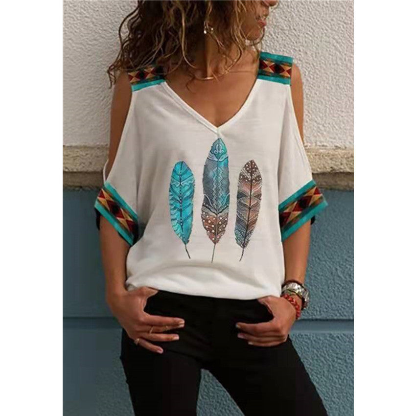 Stilla | Kold Skulder V-hals Kort Ærme T-shirt Top