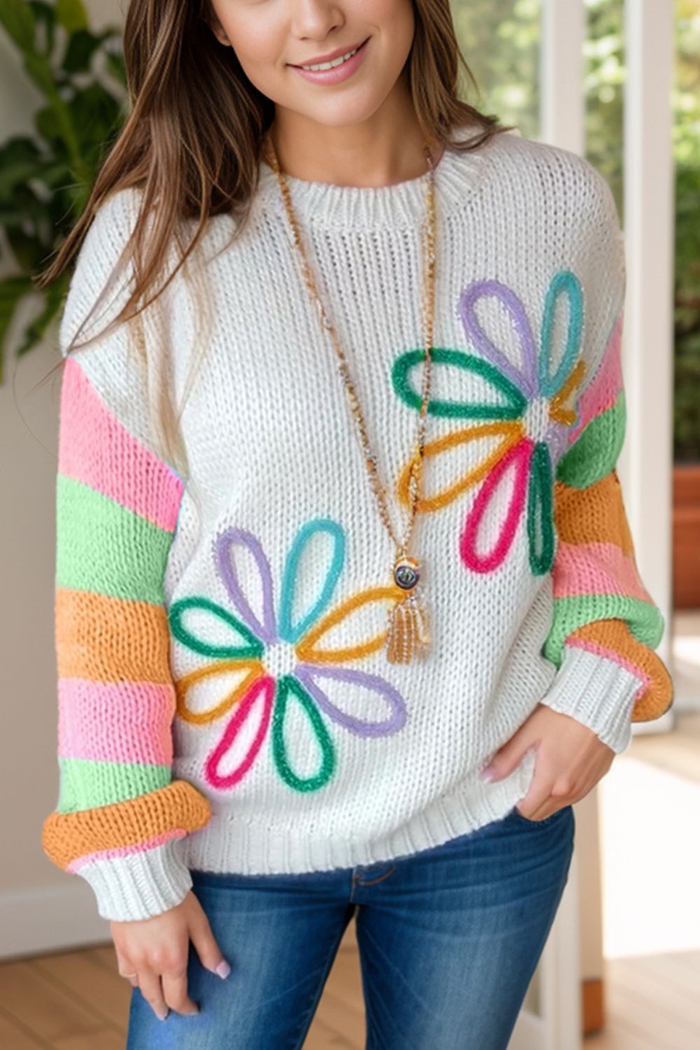 Stilla | Blok Rund Hals Sweater Online Hot Salg