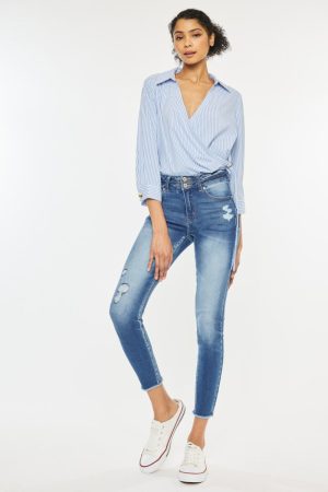 Stilla | Distressed Raw Hem Høj Talje Jeans Udsalg