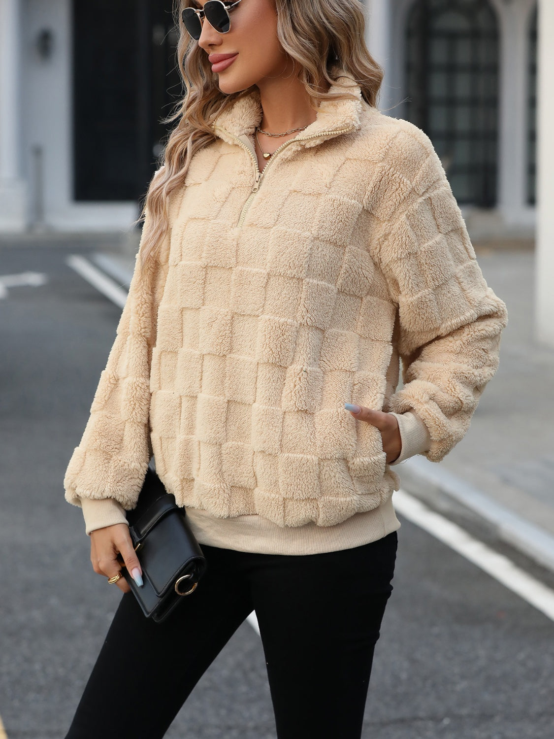 Stilla | Fluffy Pullover Med Lange Ærmer og Fjerde Dels Lynlås